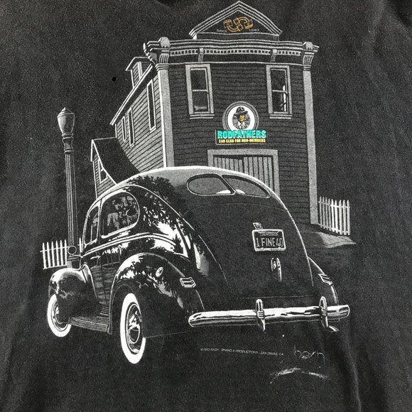 Vintage 90s Rodfathers T Shirt Ford Deluxe Sedan Black  Single Stitch USA - Picture 3 of 6